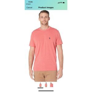 U.S. Polo Assn. mens salmon t-shirt size Large with navy blue‎ logo
